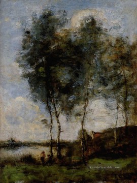  bord Kunst - Pecheur Au Bord De La Riviere plein air Romantik Jean Baptiste Camille Corot